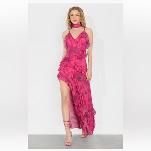 Alice + Olivia Nelia Ruffle Wrap Maxi Dress Floral Fling Raspberry Size 2 NWT